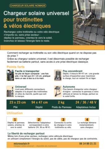 Chargeur solaire trottinette vélo électrique